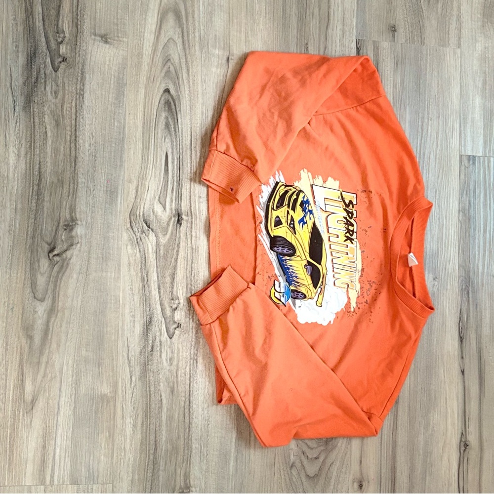 SHEIN Orange Long Sleeve Tee with Sport Car Print